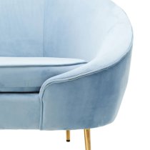 York Velvet 3 Seater Sofa In Aqua Blue With Gold Metal Legs