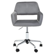 Brent Velvet Home Office Chair In Grey With Chrome Base