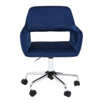 Brent Velvet Home Office Chair In Navy With Chrome Base