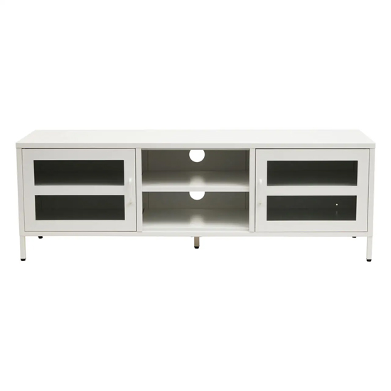 Accra Steel TV Stand With 2 Doors 1 Shelf In White