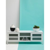 Accra Steel TV Stand With 2 Doors 1 Shelf In White