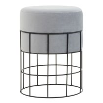 Harbor Straight Velvet Seat Stool With Black Metal Caged Base