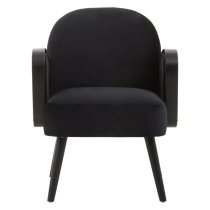 Hanford Velvet Armchair In Black With Black Wooden Legs