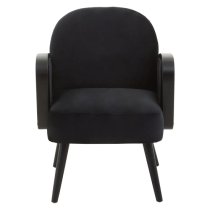 Hanford Velvet Armchair In Black With Black Wooden Legs