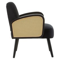 Hanford Velvet Armchair In Black With Black Wooden Legs