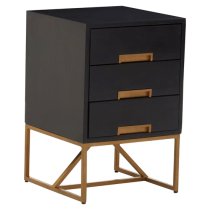 Kassel Mango Wood Side Table With 3 Drawers In Black