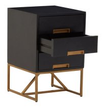 Kassel Mango Wood Side Table With 3 Drawers In Black