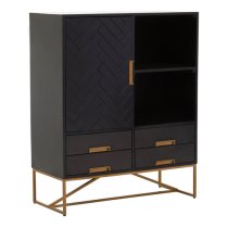 Kassel Mango Wood Sideboard 1 Door 4 Drawers In Black