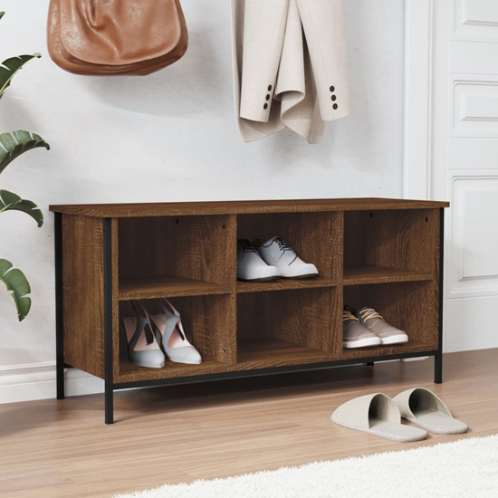 Atlanta Shoe Storage Bench 6 Compartments In Brown Oak