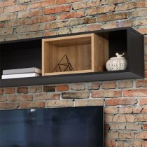 Harbor Wooden Wall Shelf In Matt Black And Riviera Oak