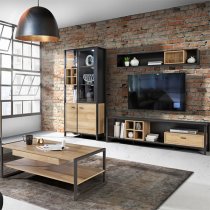 Harbor Wooden Wall Shelf In Matt Black And Riviera Oak