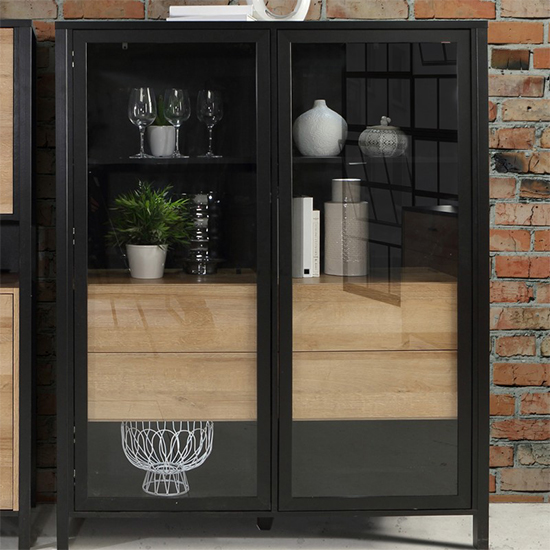 Harbor Display Cabinet Extra Wide In Matt Black And Riviera Oak