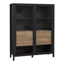 Harbor Display Cabinet Extra Wide In Matt Black And Riviera Oak