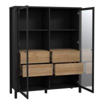 Harbor Display Cabinet Extra Wide In Matt Black And Riviera Oak