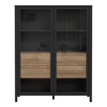 Harbor Display Cabinet Extra Wide In Matt Black And Riviera Oak