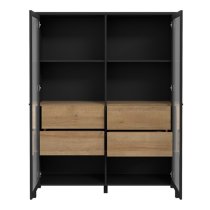 Harbor Display Cabinet Extra Wide In Matt Black And Riviera Oak