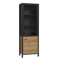 Harbor Display Cabinet Wide In Matt Black And Riviera Oak