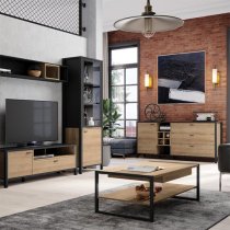 Harbor Display Cabinet Wide In Matt Black And Riviera Oak