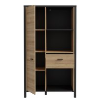 Harbor Wooden Shelving Unit Wide In Matt Black And Riviera Oak