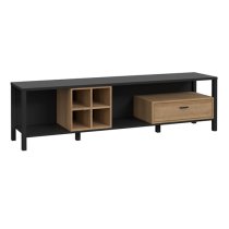 Harbor Wooden TV Stand Wide In Matt Black And Riviera Oak