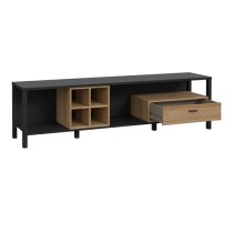 Harbor Wooden TV Stand Wide In Matt Black And Riviera Oak