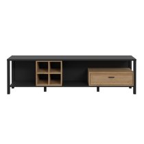 Harbor Wooden TV Stand Wide In Matt Black And Riviera Oak