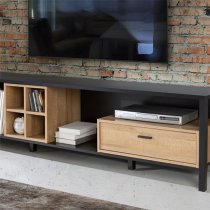 Harbor Wooden TV Stand Wide In Matt Black And Riviera Oak