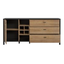 Harbor Sideboard Large 1 Door 3 Drawers In Black Riviera Oak