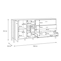 Harbor Sideboard Large 1 Door 3 Drawers In Black Riviera Oak