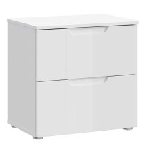 Salter High Gloss Bedside Cabinet 2 Drawers In White