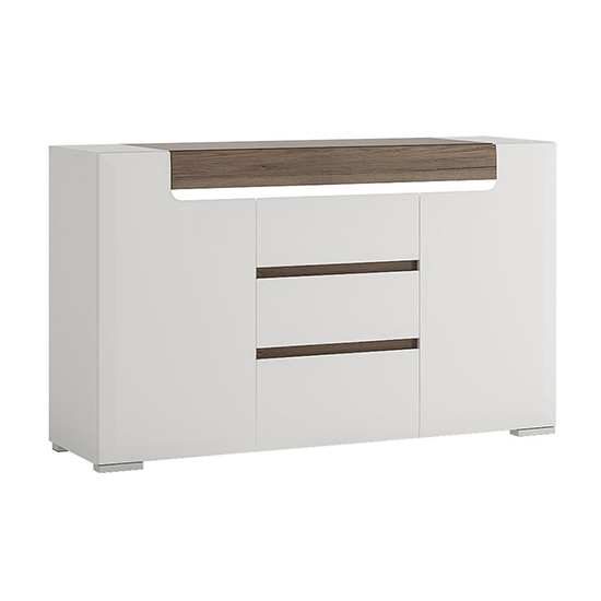 Tartu White High Gloss Sideboard 2 Doors 3 Drawers With LED