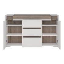 Tartu White High Gloss Sideboard 2 Doors 3 Drawers With LED