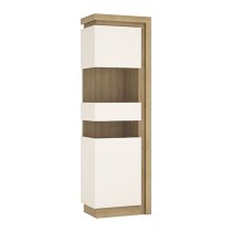 Lyco High Gloss Tall Display Cabinet Left In Oak White And LED