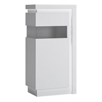 Lyco High Gloss Narrow Display Cabinet Left In White With LED