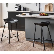 Reims Black Plastic Bar Stool With Metal Legs In Pair