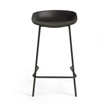 Reims Black Plastic Bar Stool With Metal Legs In Pair