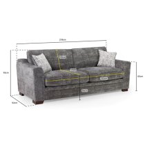 Accra Velvet 4 Seater Sofa With Solid Wood Frame In Grey