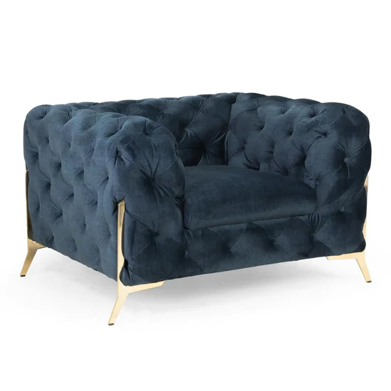 Cala Plush Velvet Armchair In Deep Ocean