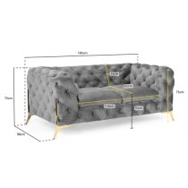 Cala Plush Velvet 2 Seater Sofa In Grey