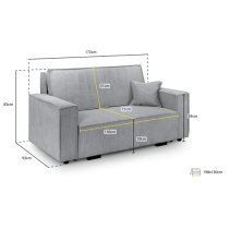 Cadiz Fabric 2 Seater Sofa Bed In Grey