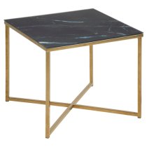 Arcata Black Marble Glass Side Table Square With Gold Frame