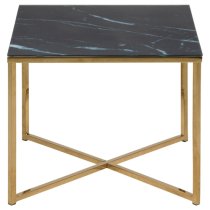 Arcata Black Marble Glass Side Table Square With Gold Frame