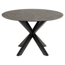 Hyeres Ceramic Dining Table Round In Black With Matt Black Legs