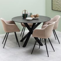 Hyeres Ceramic Dining Table Round In Black With Matt Black Legs