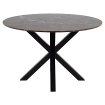 Hyeres Marble Dining Table Round In Brown With Matt Black Legs