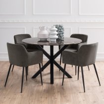 Hyeres Marble Dining Table Round In Brown With Matt Black Legs