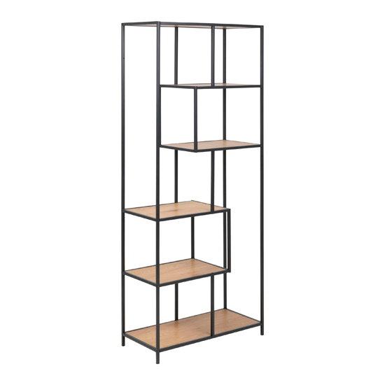 Salvo Bookcase 5 Wooden Shelves With Black Metal Frame