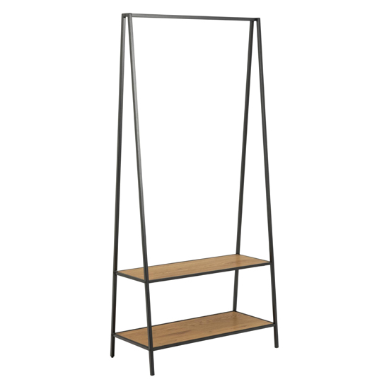 Salvo Wooden Clothes Rack With 2 Shelves In Matt Wild Oak