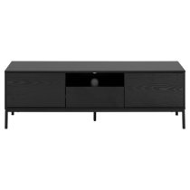 Salvo Wooden TV Stand With 2 Doors 1 Drawer In Ash Black