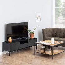 Salvo Wooden TV Stand With 2 Doors 1 Drawer In Ash Black